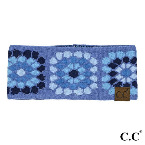 Blue Flower Crochet Pattern Jacquard Headwrap
