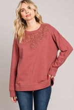 Load image into Gallery viewer, Mauve Lace Cotton Terry Top
