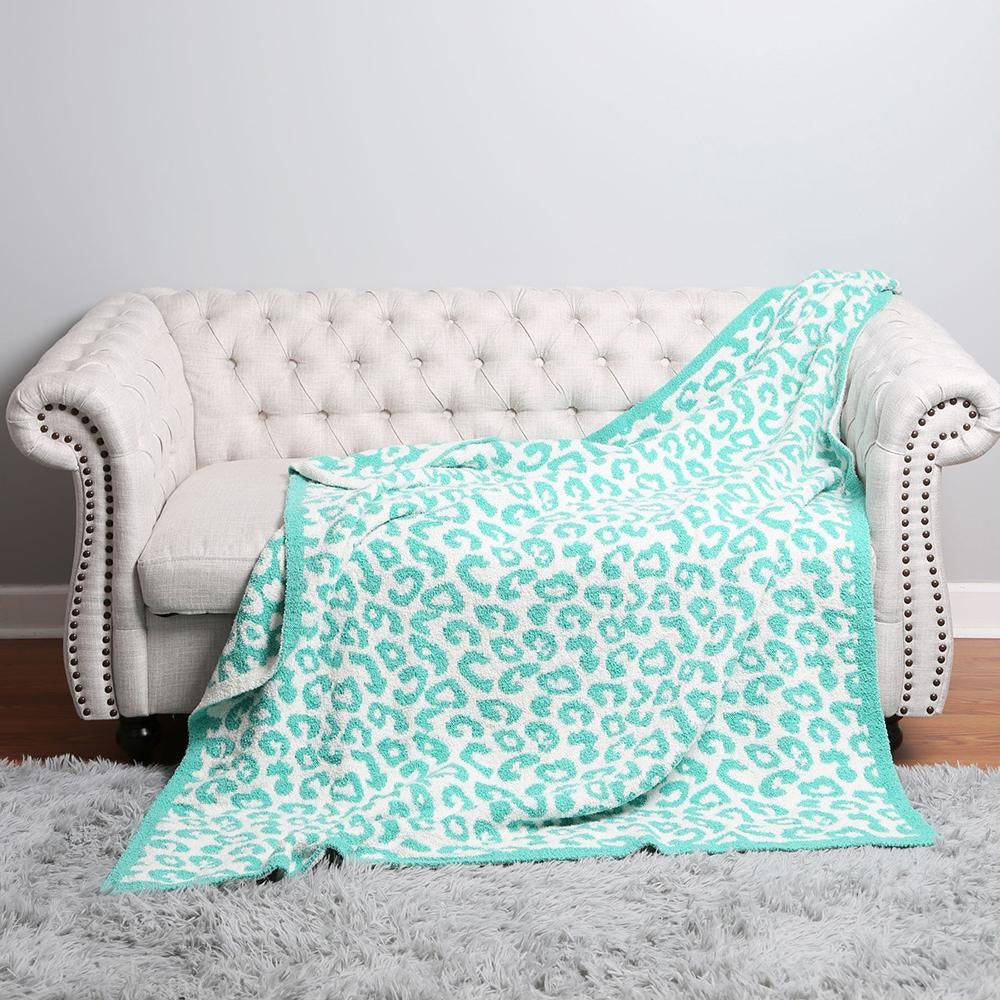 Comfy Luxe Mint Leopard Blanket