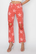 Load image into Gallery viewer, RISEN Full Size Distressed Raw Hem Star Pattern Jeans