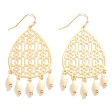 Load image into Gallery viewer, Gold Geo Drop Earrings with Wooden Beads