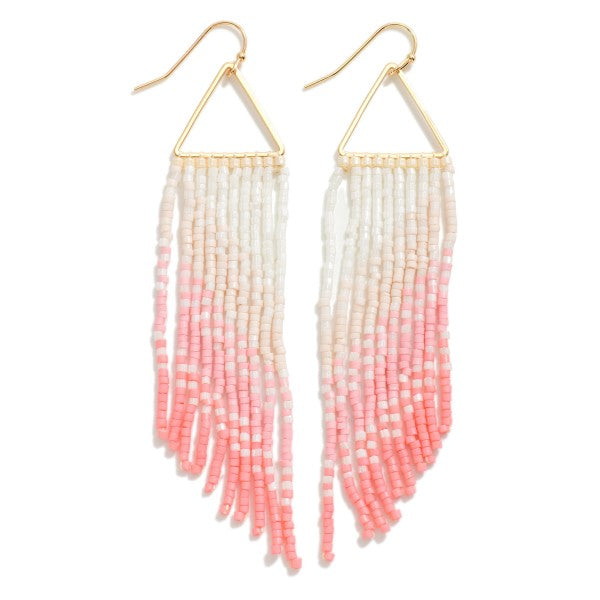 Ombre Beaded Gold Triangle Drop Earrings