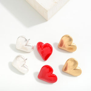 Oversized Gold Heart Stud Earrings