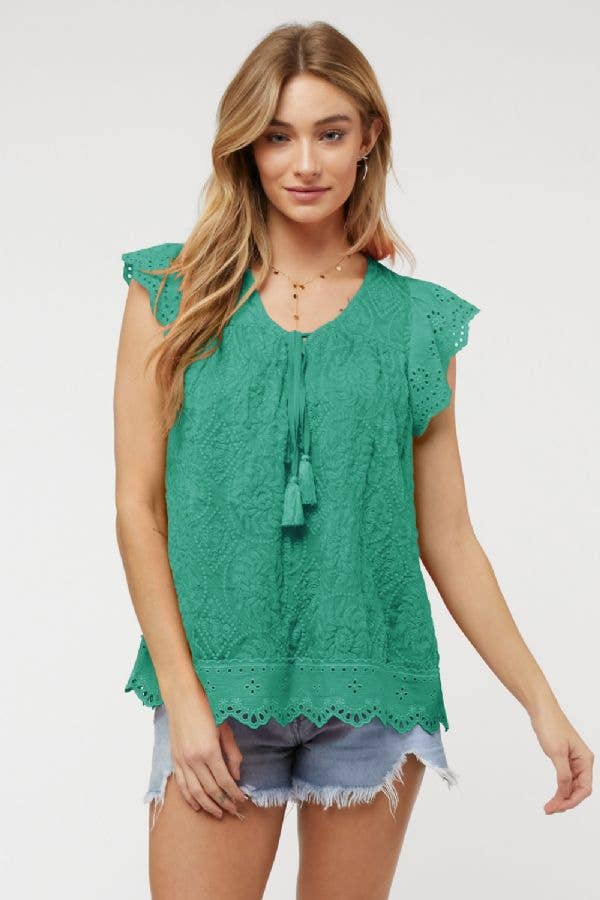 Emerald Green Lace V-Neck Top - Plus Size Only