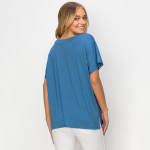 Dusty Blue Oversized V-Neck Top