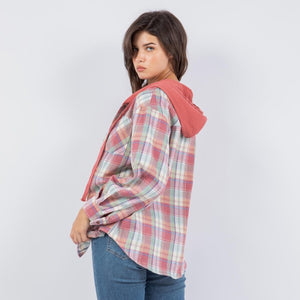 Lightweight Plaid Shacket With Hood