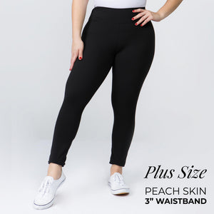 Plus Size Black Peach Skin Leggings with 3" Waistband - Harp & Sole Boutique