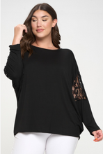 Load image into Gallery viewer, Black Dolman Lace Sleeve Oversized Top