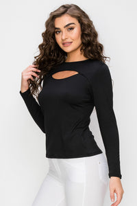 Black Essential Cut-Out Crew Neck Top