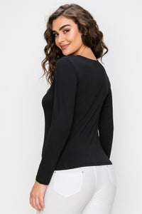 Black Essential Cut-Out Crew Neck Top