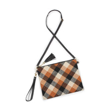 Load image into Gallery viewer, Camel &amp; Black Plaid Crossbody Clutch Bag
