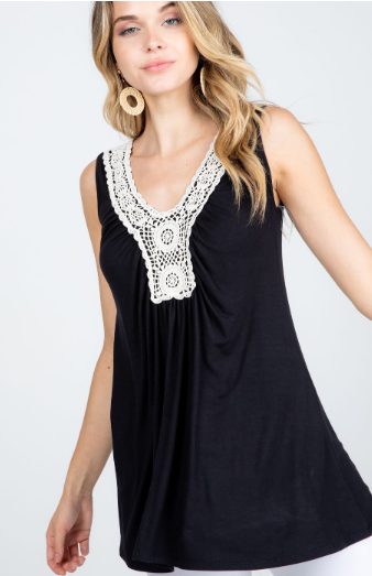Crochet Neck Tunic Tank Top - Harp & Sole Boutique
