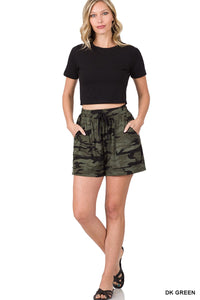 Dark Green Camo Shorts with Pockets
