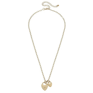 Heart Padlock Pendant Necklace in Worn Gold