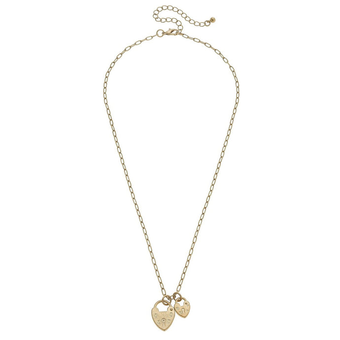 Heart Padlock Pendant Necklace in Worn Gold