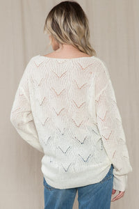 Ivory Crew Neck Hollow Cable Knit Sweater - Small Available