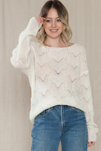 Ivory Crew Neck Hollow Cable Knit Sweater - Small Available