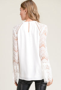 Ivory Lace Top with Long Bell Sleeves - Small Available