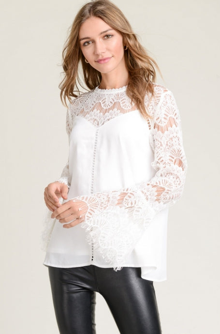 Ivory Lace Top with Long Bell Sleeves - Small Available
