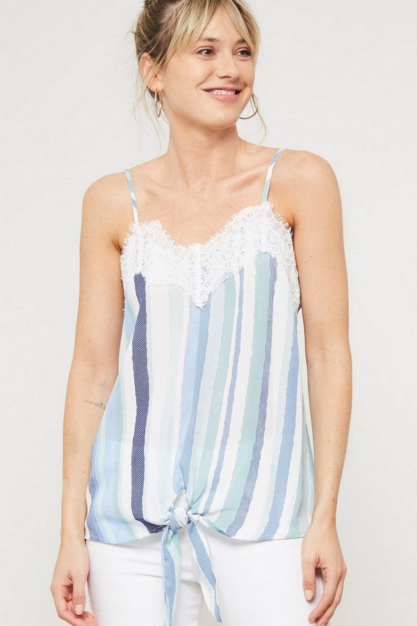 Lace and Stripe Knotted Front Camis - Harp & Sole Boutique
