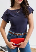 Load image into Gallery viewer, Navy Lace Boatneck Top - Small Available