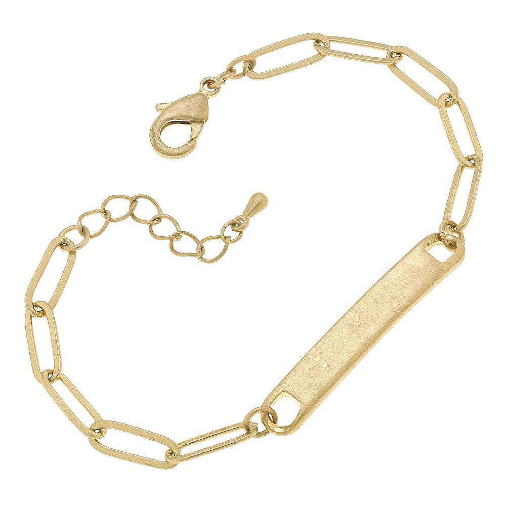Paperclip Chain ID Bar Bracelet in Worn Gold