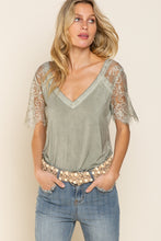 Load image into Gallery viewer, Sage Lace Raglan Sleeve V-Neck Top