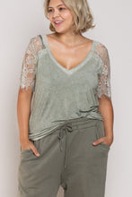 Load image into Gallery viewer, Sage Lace Raglan Sleeve V-Neck Top