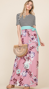 Floral Maxi Dress with Striped Top - Harp & Sole Boutique