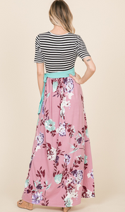 Floral Maxi Dress with Striped Top - Harp & Sole Boutique
