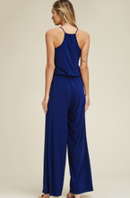 Load image into Gallery viewer, Royal Blue Racerback Jumpsuit with Elastic Waist and Wide Leg - Harp &amp; Sole Boutique