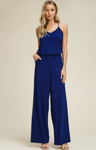 Load image into Gallery viewer, Royal Blue Racerback Jumpsuit with Elastic Waist and Wide Leg - Harp &amp; Sole Boutique