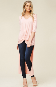 3/4 Sleeve with V-Neck and Twist Front High Low Tunic Top - Harp & Sole Boutique