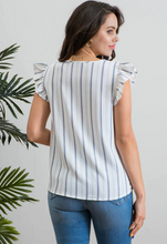 Load image into Gallery viewer, Soft Blue Stripe Woven Top